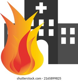 Fire In The Building. Fire Hazard. Vector Black Image Highlighted On A White Background.d