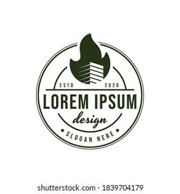 fire and building vintage logo design