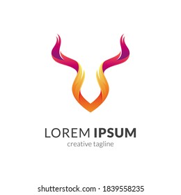 Fire bull logo with 3d concept in gradient red and yellow color
