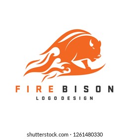 Fire Bull Logo Design Vector. Isolated Strong Bull Logo on a White Background.