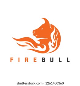 Fire Bull Logo Design Vector. Isolated Strong Bull Logo on a White Background.