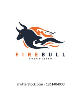 Fire Bull Logo Design Vector. Isolated Strong Bull Logo on a White Background.