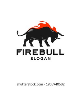 fire bull logo, raging buffalo icon design silhouette Illustration with red flame. Angry  strong bull design.