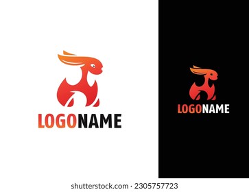 Fire Bunny Logo Design - Logo Design Template