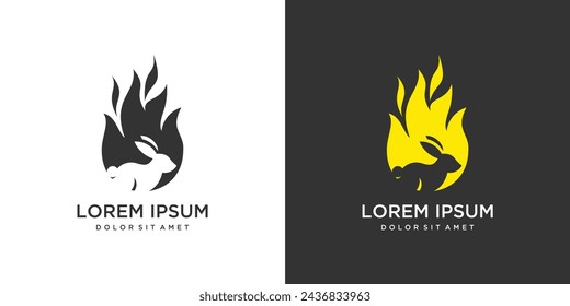  fire bunny logo vector icon illustration. The logo icon combines the rabbit and fire logos