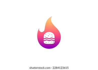 Fire and burger food logo