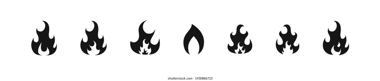 Brandbrand, flammblendende schwarze Ikonensammlung, Flammenflamme, Vektorgrafik-Set.