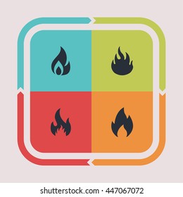 Fire and burn icons. Flame pictogram. Hot vector graphic. Blaze design collection.