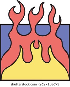 Fire Burn Illustration mit blauem Rahmenhintergrund und Cartoon minimalistischen Stil - für Ihre Vorlagen und Elemente Design