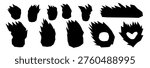 Fire and burned heart text box paper cutouts silhouette icons. Doodle scrap cut flames vector illustration set. Collage elements for bold designs. Scrapbook bonfire elements set isolated no bg.