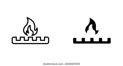 Fire burner flat Icons in line outline and flat solid style on white background