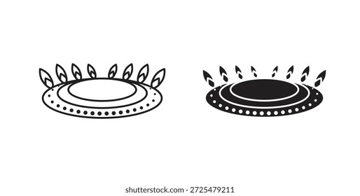 Icono del quemador del fuego con el glifo y la línea. iconos negros del vector para el Web UI