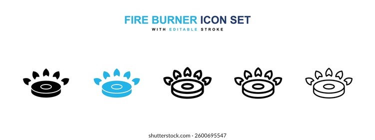 Fire burner icons graphics set in black and blue colors