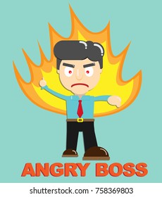 Fire burning Angry Boss Vector character Business concept