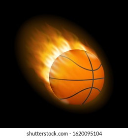 Fire burning basketball with background black. Vector stock illustration.