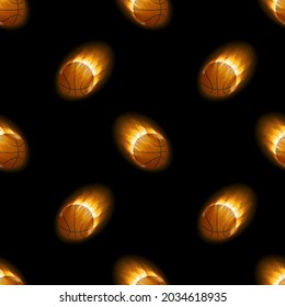 Fire burning basketball with background black pattern. Vector stock illustration.