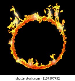  Fire burning circle dotted on a black background. Vector illustration.