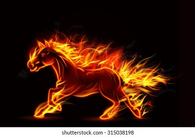 Fire burning horse of running on black background. vector