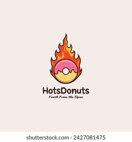 Fire burning hot donut logo design vector icon colored illustration