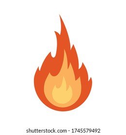 Símbolo aislado de quema de fuego, simple ilustración gráfica. Detalle de llama de color y gráfico vectorial dibujado a mano. Decoración de la bola de fuego de fuego. Imagen del logotipo de temperatura cálida.