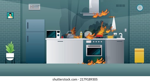 El fuego está quemando el mostrador de la cocina.