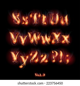 Fire Burning Latin Alphabet Letters. Set Vol.3 S-Z