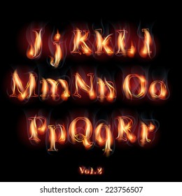 Fire Burning Latin Alphabet Letters. Set Vol.2 J-R