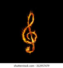 Fire burning note key on black background. vector