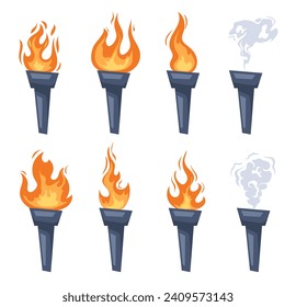 Fire burning torch flame icon isolated set. Vector graphic design illustration