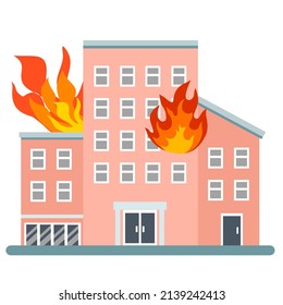 Torre de incendios del edificio de departamentos. Llamas naranjas en las ventanas. Ilustración vectorial de diseño plano de incendios.