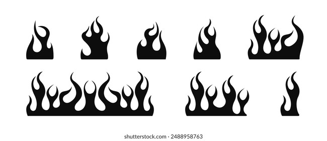 Fire burning vector ornament set. Flame silhouette decorative.