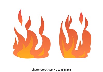 Fire burns. Flame blazes brightly. Cartoon style. Object isolated on white background. Vector.