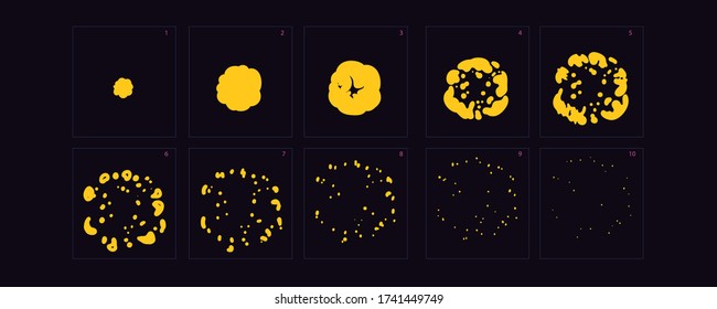 Fire burst animation effect. Fire burst Sprite sheet for games, cartoon or animation. Ready set of freams animation. Vector