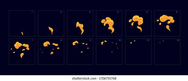 Feuersprengung-Animation Cartoon-Stil Set mit Explode-Effekt-Effekt-Bexplode-Brust-Sprites für Animation-Vektorillustration