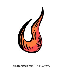 Fire burst sketch hand drawn icon for design. Flame symbol, spicy hot element. Danger symbol