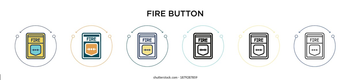 Fire button icon in filled, thin line, outline and stroke style. Vector illustration of two colored and black fire button vector icons designs can be used for mobile, ui, web