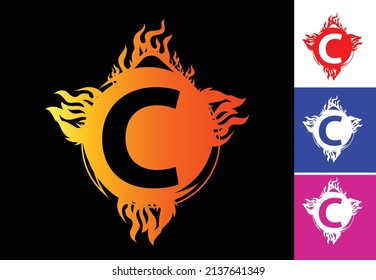 Logo de la letra de Fire C y plantilla de diseño de iconos