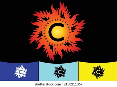 Logo de la letra de Fire C y plantilla de diseño de iconos