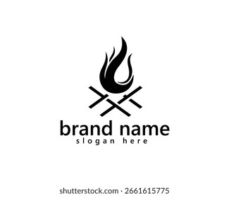 fire camp logo, campfire with woven wood, logo design template