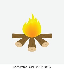 Feuerlager, Vektorgrafik, Campingausrüstung. Flaches Design.