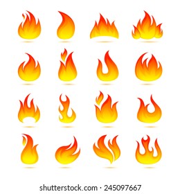 Fire campfire bonfire hot flame curls icons set isolated vector illustration