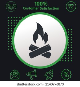 Fire or campfire icon. Background with a green pattern on a black background. modern design