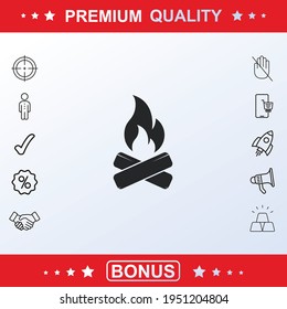 Fire or campfire icon, sign, vector set, outline illustration concept. Extra vector elements for your design. Vector