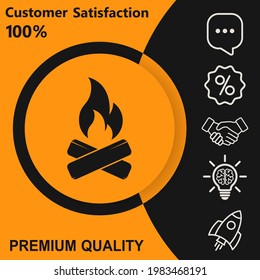 Fire or campfire icon. With yellow and black background option 