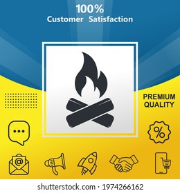 Fire or campfire vector glyph color icon. With yellow and blue background option