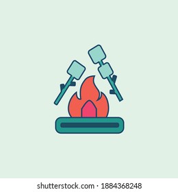 ilustración vectorial de la línea rellenada de color de camping de incendios