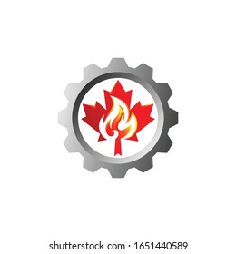 fire canada and gear colorful vector logo illustration
