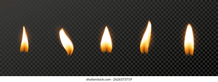 Fire candle realistic vector collection. Burning flame from candles.