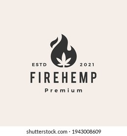 fire cannabis hemp flame hipster vintage logo vector icon illustration