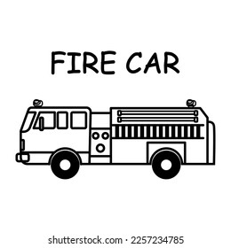 Plantilla de ilustración del vector del coche de incendio para el libro Coloring. Lección de dibujos para niños	
